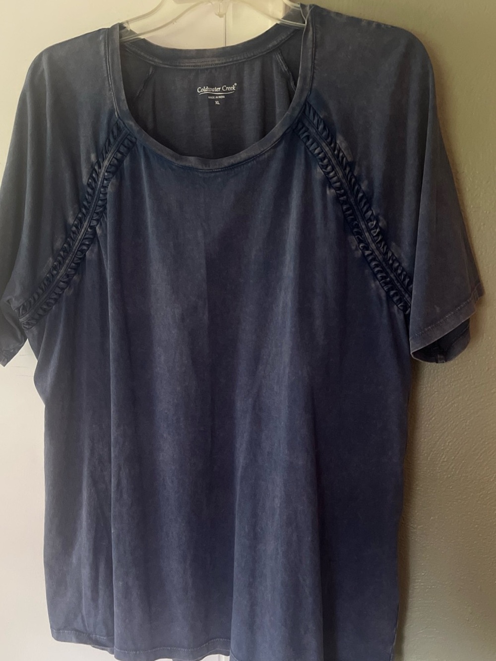 Coldwater Creek XL Top Blue SS VTG Stone Wash Raglan SLV Cotton 100% Cotton EUC
